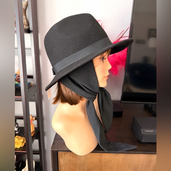 Vintage Black Wool Fedora Hat with Scarf - Picture 5 of 8